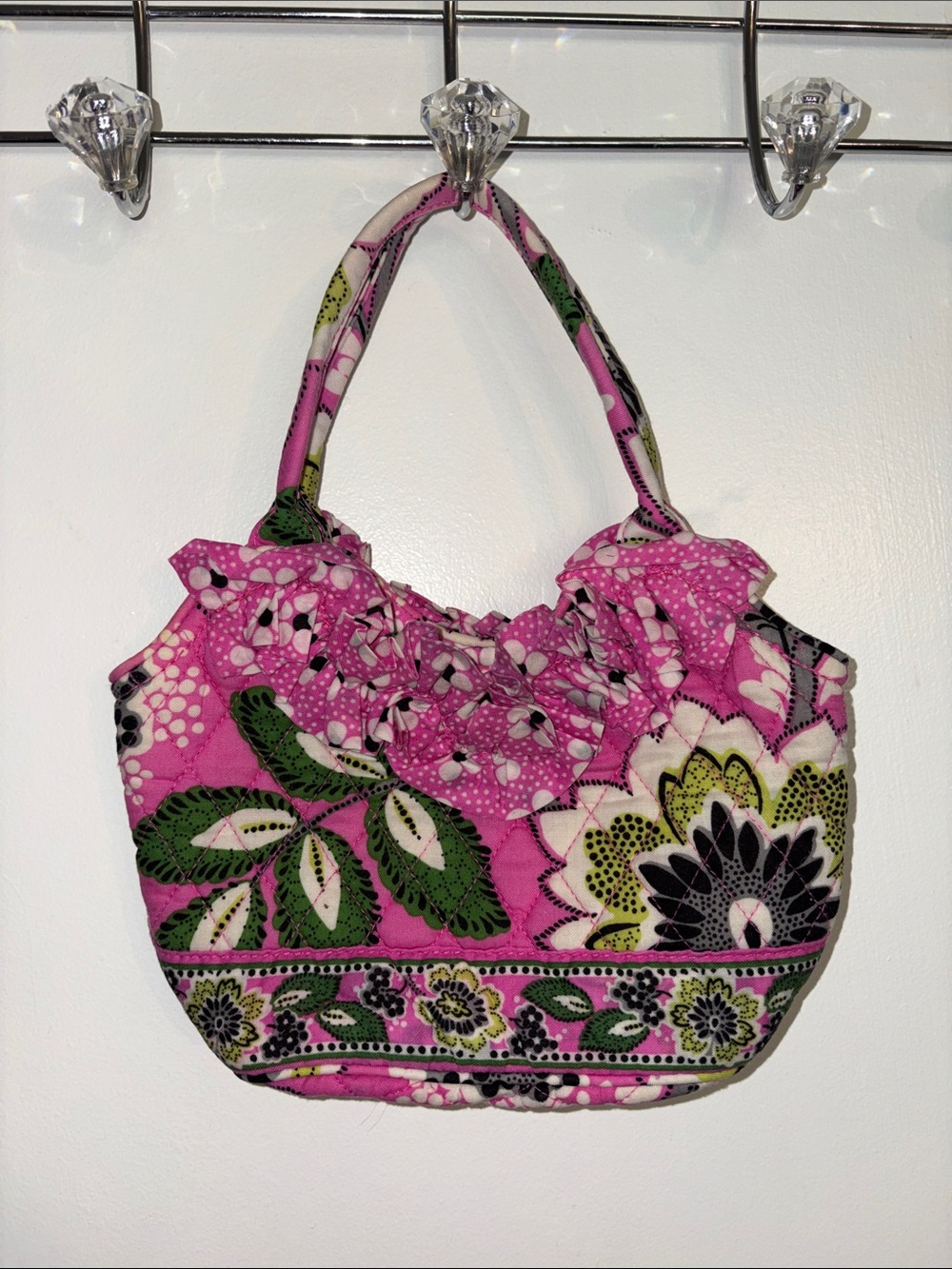 Vera Bradley Pink Floral Quilted Ruffle Mini Tote